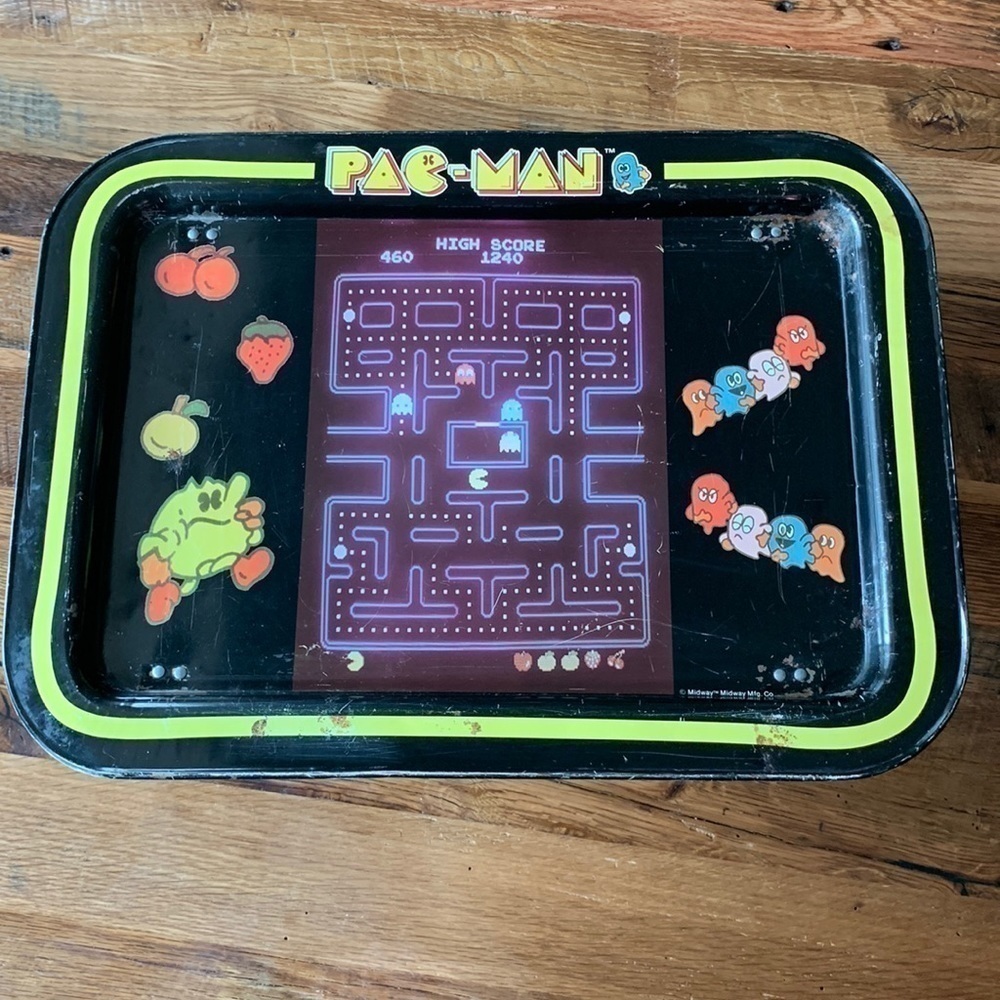 VINTAGE 1980's Midway PAC-MAN TV Folding Serving Tray Metal ✨